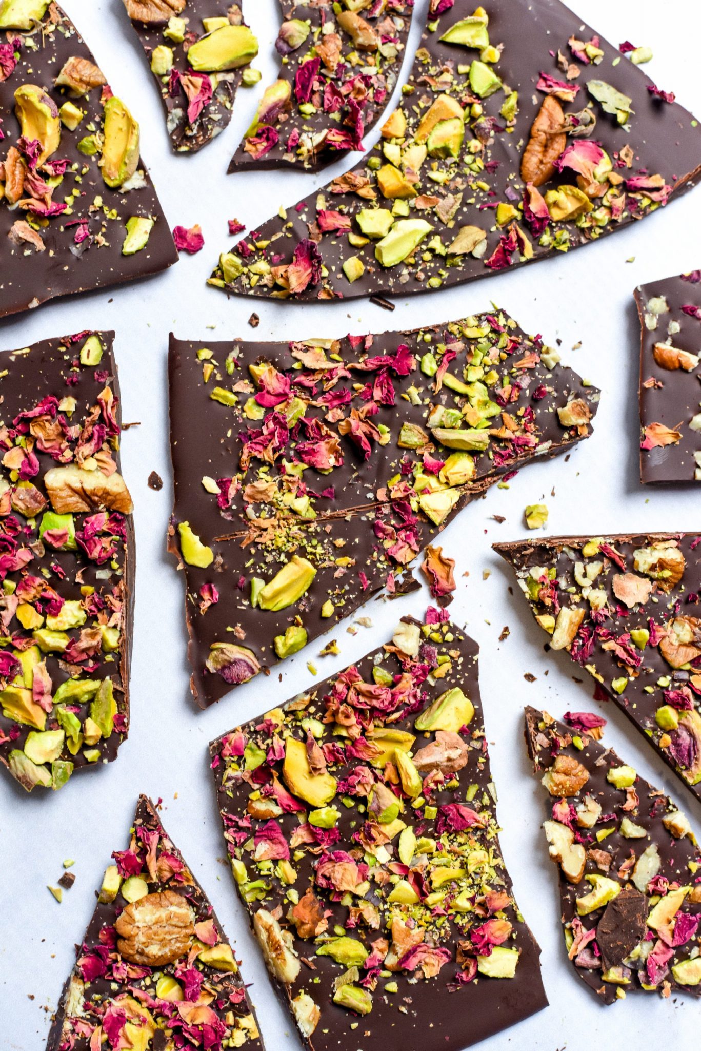 Dark Chocolate Bark with Nuts & Rose Petals