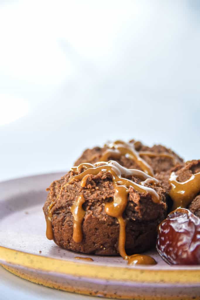 chocolate whole grain muffin with caramel