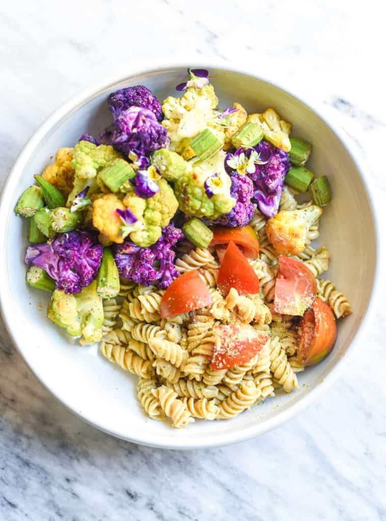 colorful-vegan-pasta-okra