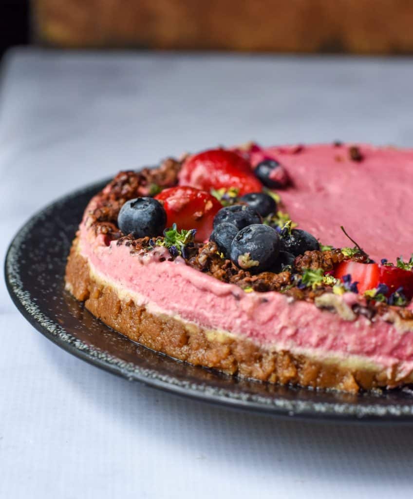 raw vegan strawberries and cream cake