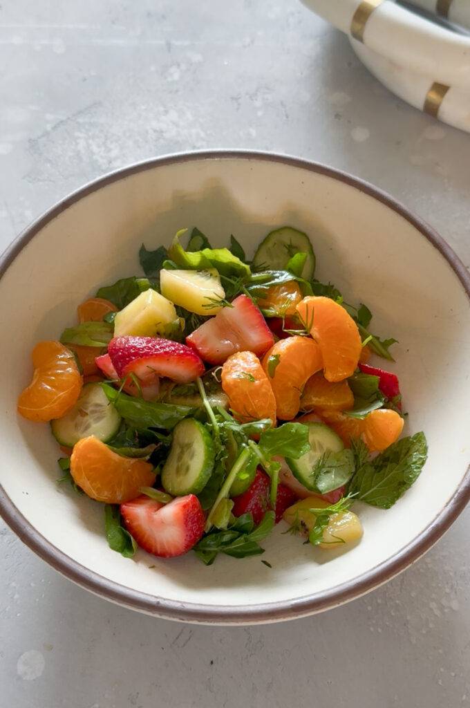 fruit salad with fried goat cheese fruit salad with fried goat cheese